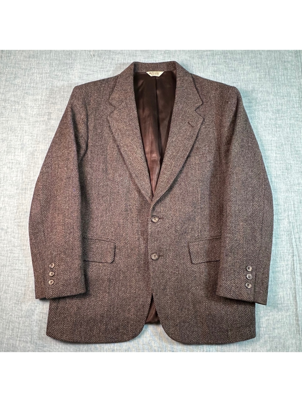 VTG Christopher Hayes Wool Blazer Mens Brown Herringbone Sport Coat Made in USA
